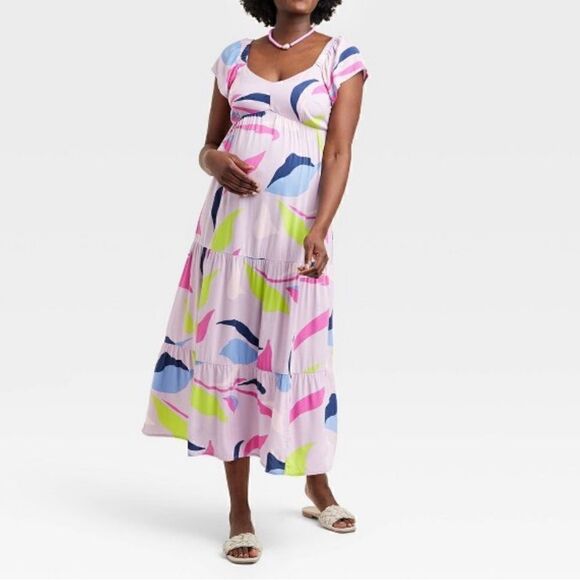 Isabel Maternity Flutter Short Sleeve Woven Dress Size Medium - Picture 1 of 10